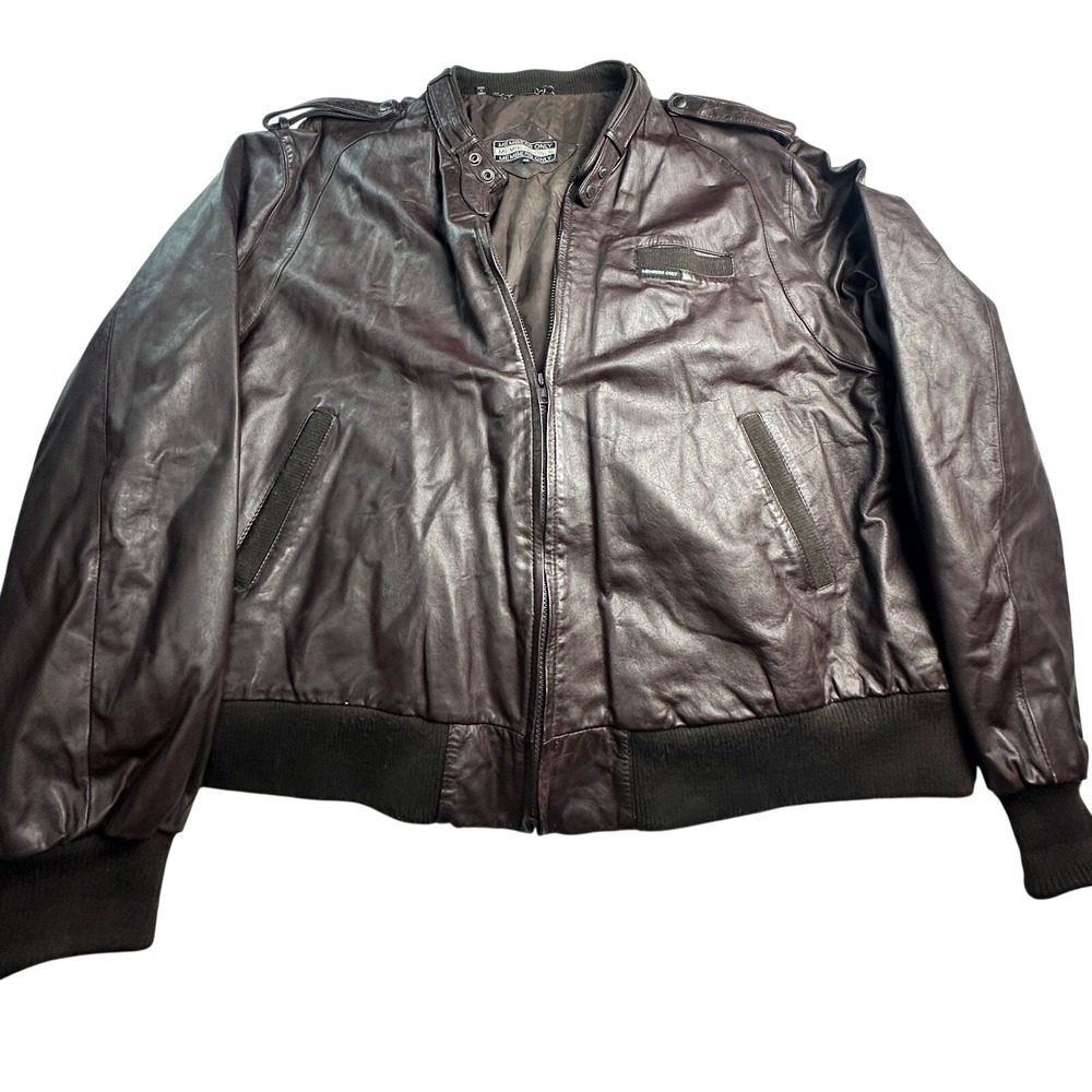 Members Only Vintage Leather Racer Jacket Mens 4X Brown Cafe Racer Epaulettes